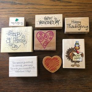 Wood mounted misc holidays lot of 8 rubber stamps